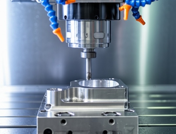 5-axis CNC machine creating complex curved part