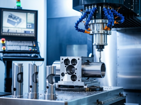 Advanced 5-axis CNC tube machining creating complex precision components