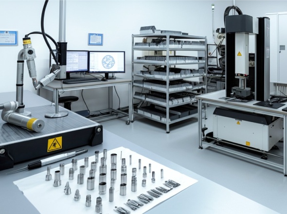 Advanced quality control laboratory with precision inspection equipment for machined parts