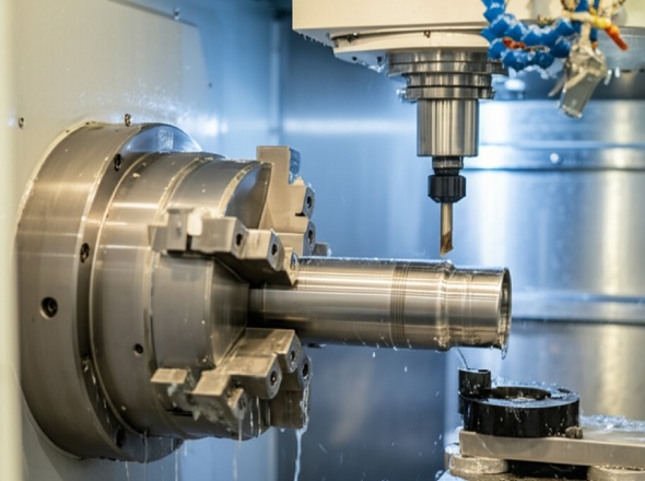 CNC machine precisely cutting and shaping metal pipe in manufacturing process