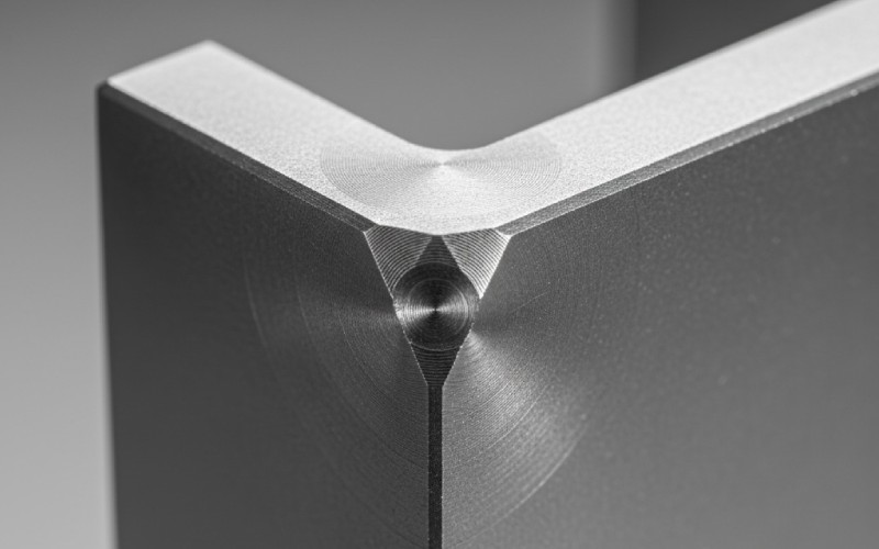 CNC machined part with a sharp corner