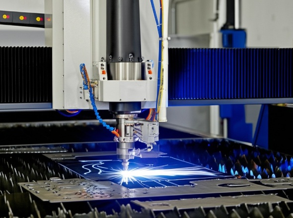 CNC plasma cutter precisely cutting through metal sheet