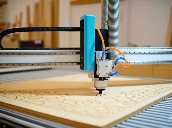 CNC routing machine precisely cutting complex designs