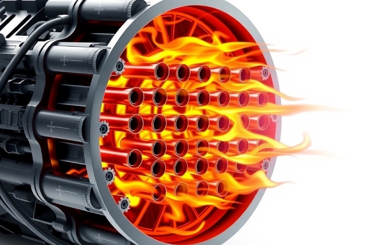 Brennkammerquerschnitt mit Flammenbildern