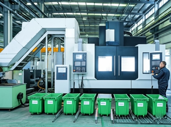 Eco-friendly CNC machining facility with material recycling and energy management systems