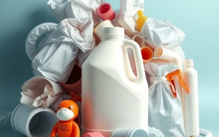 Hverdagsprodukter af polyethylenplast, herunder beholdere, poser og legetøj.