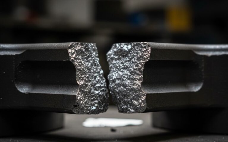 Fractured metal part at a sharp corner