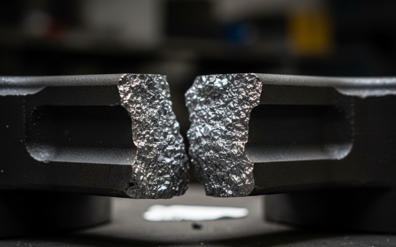 Fractured metal part at a sharp corner