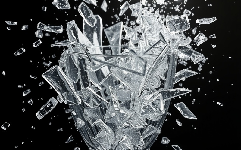 Glass shattering to demonstrate material brittleness