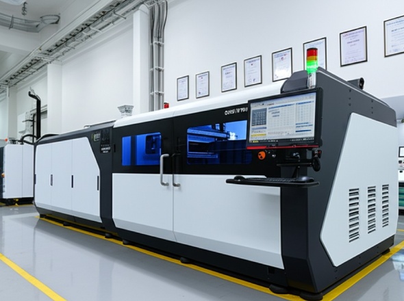High-precision industrial fiber laser cutting system in operation