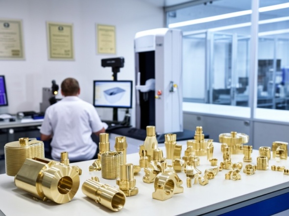 High precision quality control inspection of CNC machined brass components