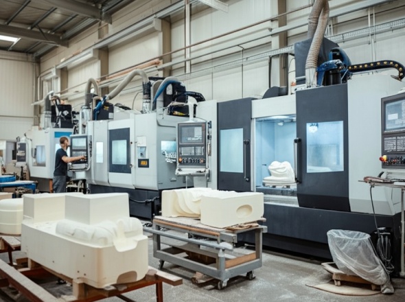 Industrial CNC machines cutting precision foam parts