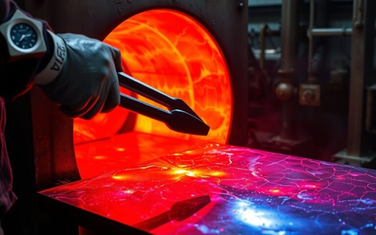 Proses tempering baja industri dengan logam yang diberi perlakuan panas