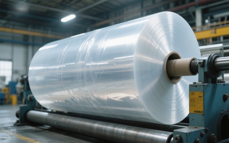 Große industrielle Rolle aus klarer Kunststofffolie