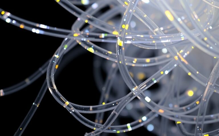 Hilos luminosos de fibra de vidrio que muestran las propiedades translúcidas del material