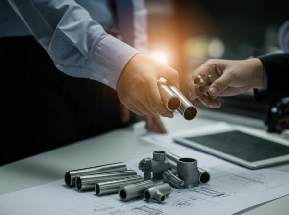 Machined pipe samples being handed to customer for evaluation