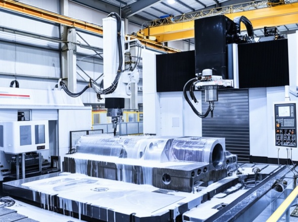 Massive 5-axis CNC machine processing large-scale industrial component