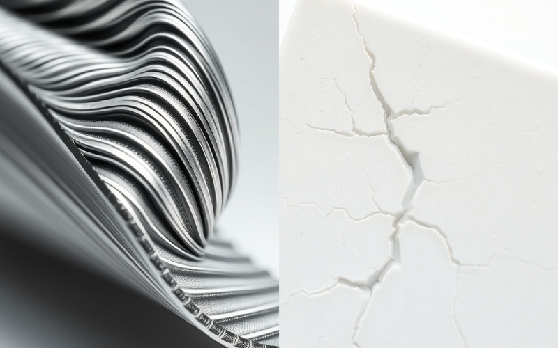 Metal bending versus ceramic cracking under stress