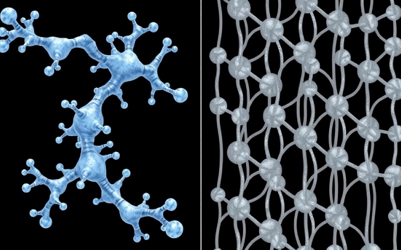 Comparación de la estructura molecular de los plásticos LDPE ramificados y HDPE lineales