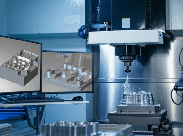 Multi-axis CNC machining process with CAD design and precision quality control