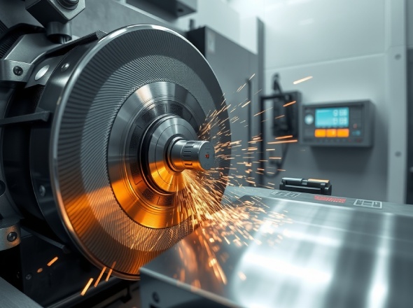 Precision CNC grinding process creating ultra-smooth metal surface