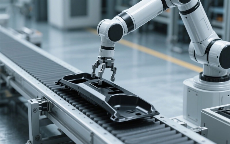 Roboterarm, der ein starres Kunststoffteil handhabt