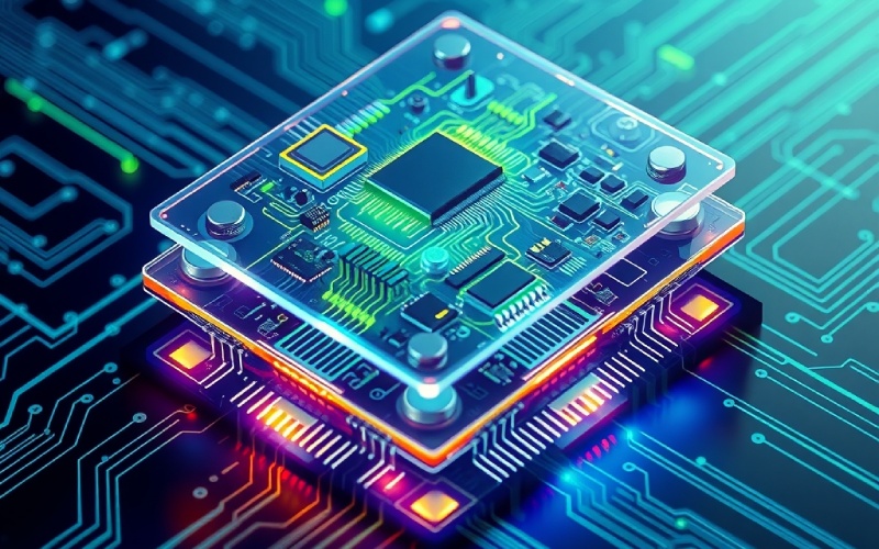 Sezione trasversale di un chip a semiconduttore di silicio