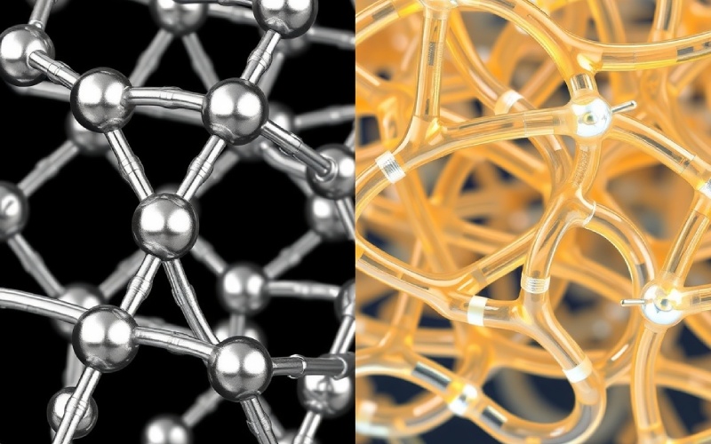 Steel and rubber molecular structures comparison
