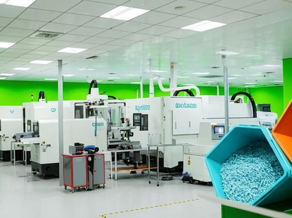 Sustainable CNC machining facility with recycled plastic parts