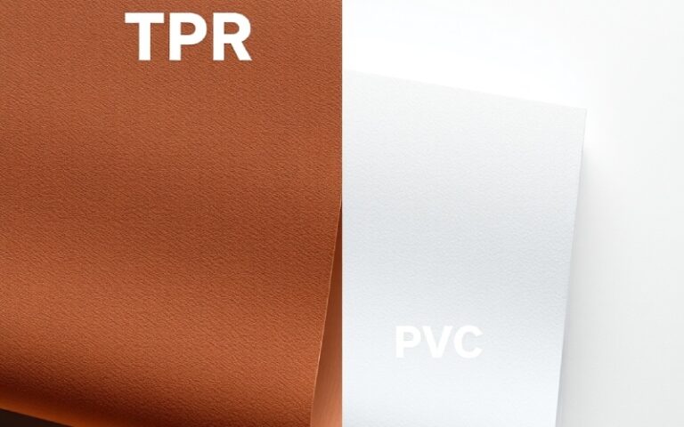 Muestras de material de TPR y PVC con diferentes texturas y propiedades