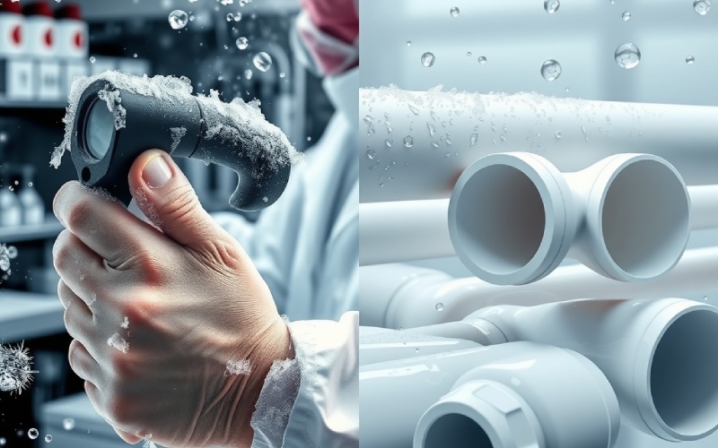 Empuñaduras de TPR en climas fríos frente a tuberías de PVC en entornos químicos