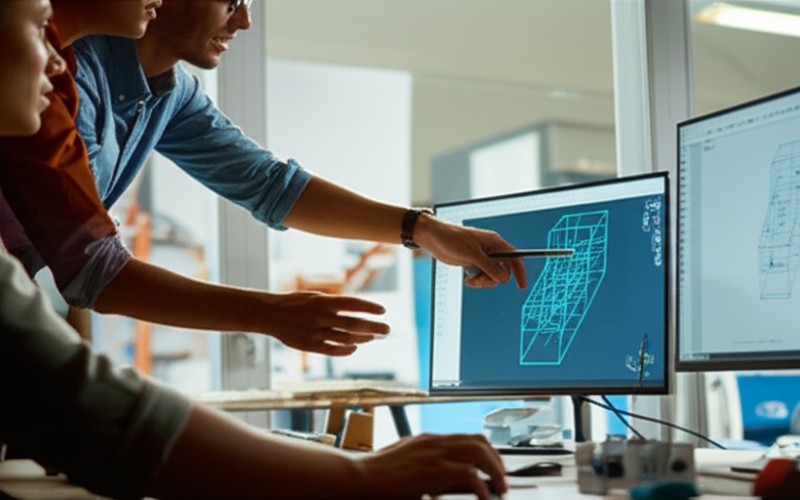 Engineers collaborating on DFM optimization