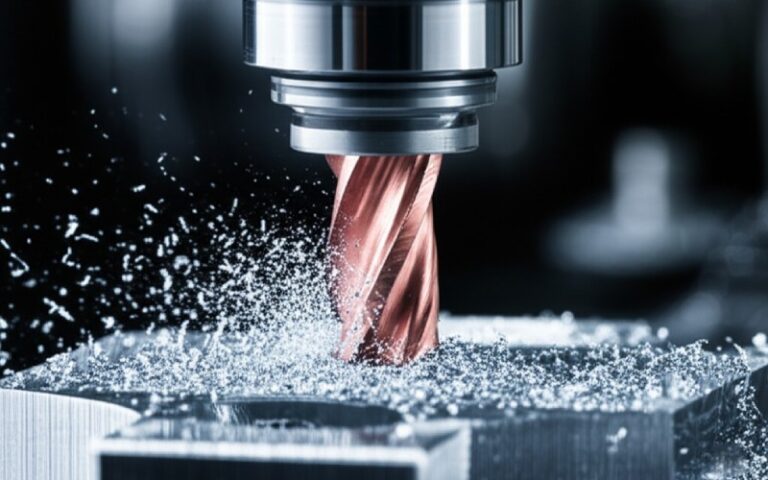 Close-up of a machining tool cutting metal