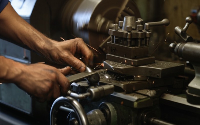 Machiniste utilisant un tour manuel