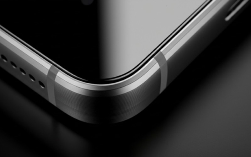 Sleek brushed titanium smartphone frame close-up