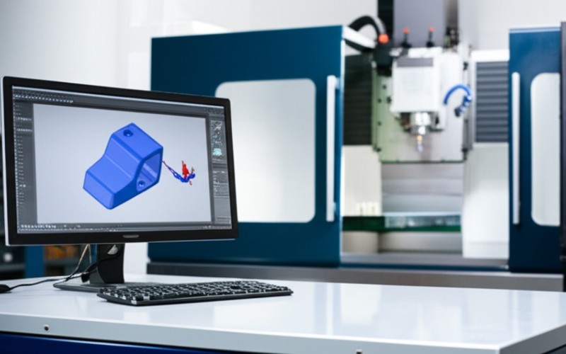 CAD design on computer with CNC machine