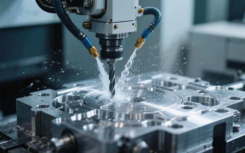 CNC machine milling a metal part