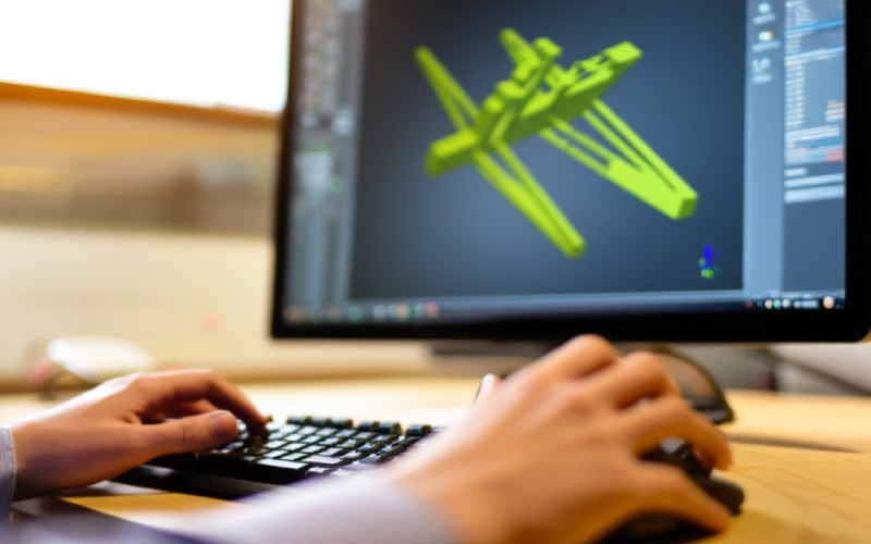 Hands designing a 3D model on a computer