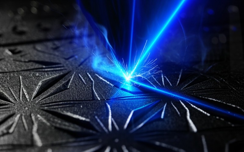 Vibrant laser beam engraving a metal surface