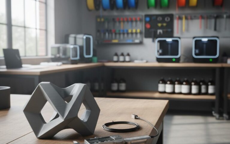 A 3D printed prototype in a modern workshop