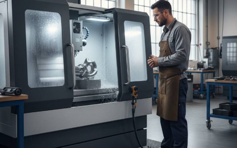 Modern makineler kullanan CNC makinisti