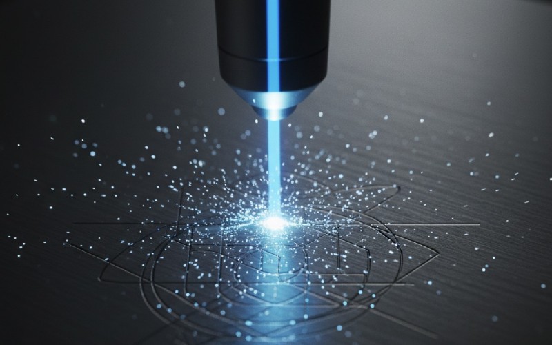 Laser creating pattern on metal