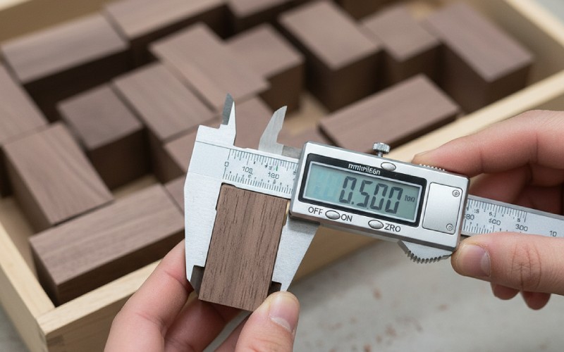 Misurare un blocco di legno con un calibro