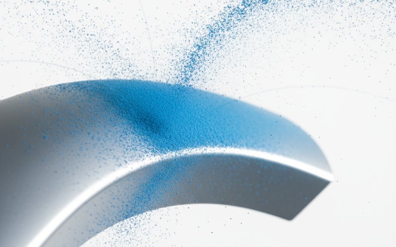 Levende pulverlakering i nærbillede