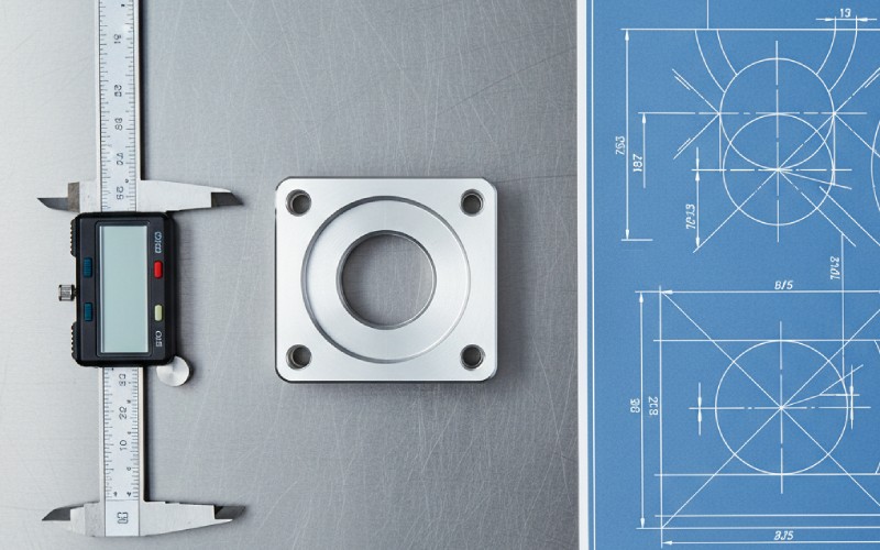Pezzo lavorato con relativo disegno tecnico e calibro