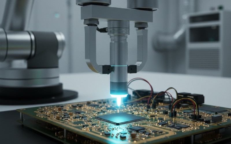 Robotic arm validating a circuit board