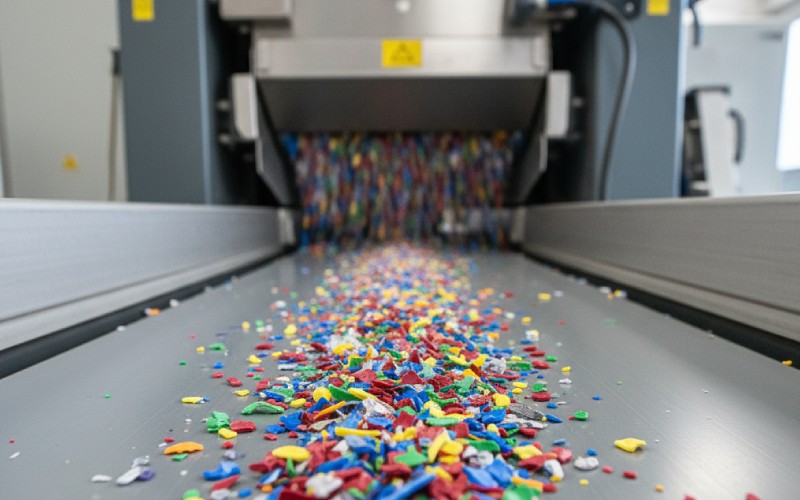 Scaglie di plastica triturate per il riciclaggio