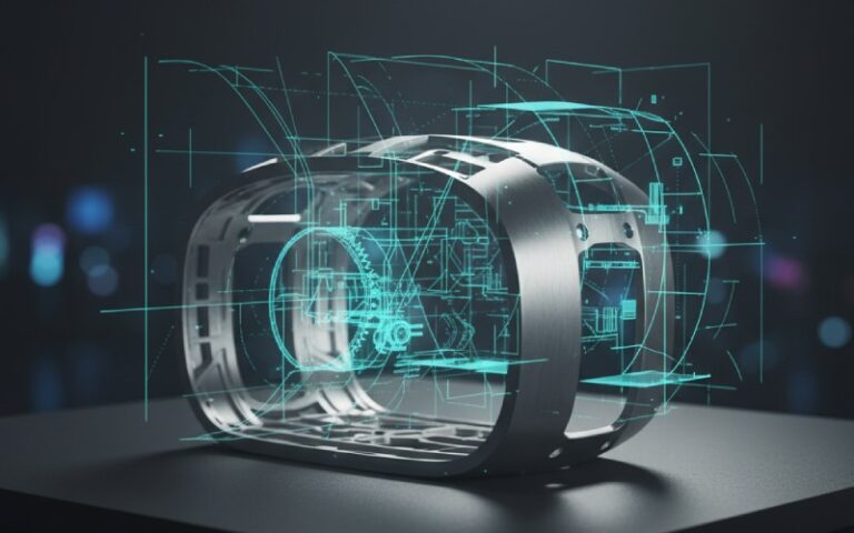 High-tech product with a holographic design overlay