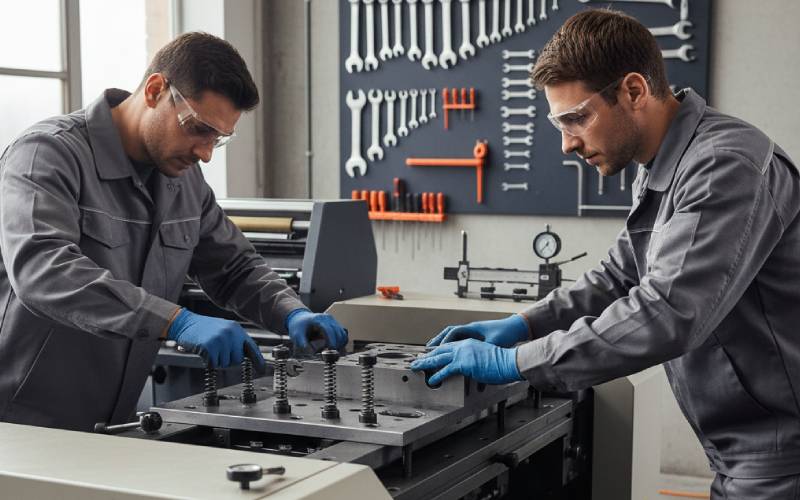 Technicians swapping press tooling