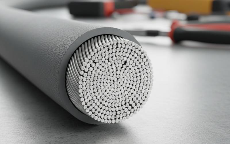 gros plan de la section transversale du câble d'aluminium